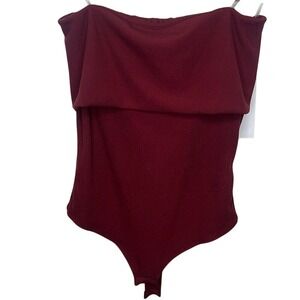 Red Strapless Bodysuit‎ with Fold-Over Detail